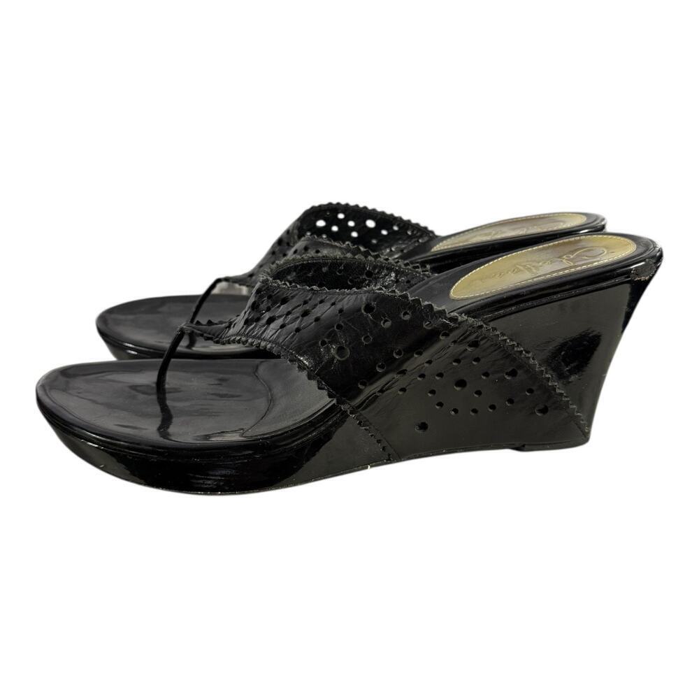 Cole Haan Black Leather Wedge Sandals Women’s Size 10B Open Toe Slip-On - Picture 4 of 8